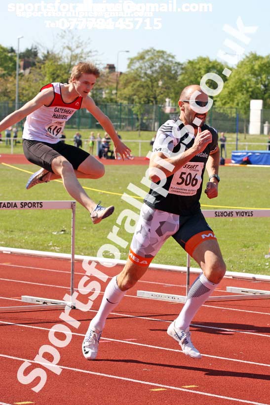 Senior mens 400 metres hurdles, 2019 North Eastern Track and Field Champs., Middlesbrough. Photo:  David T. Hewitson/Sports for All Pics